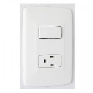 Interruptor Sencillo + Toma 2 Puestos Blanco