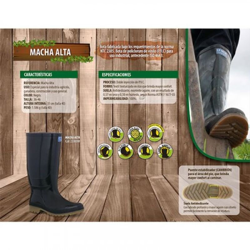 Bota Macha Alta Talla 41 Negro