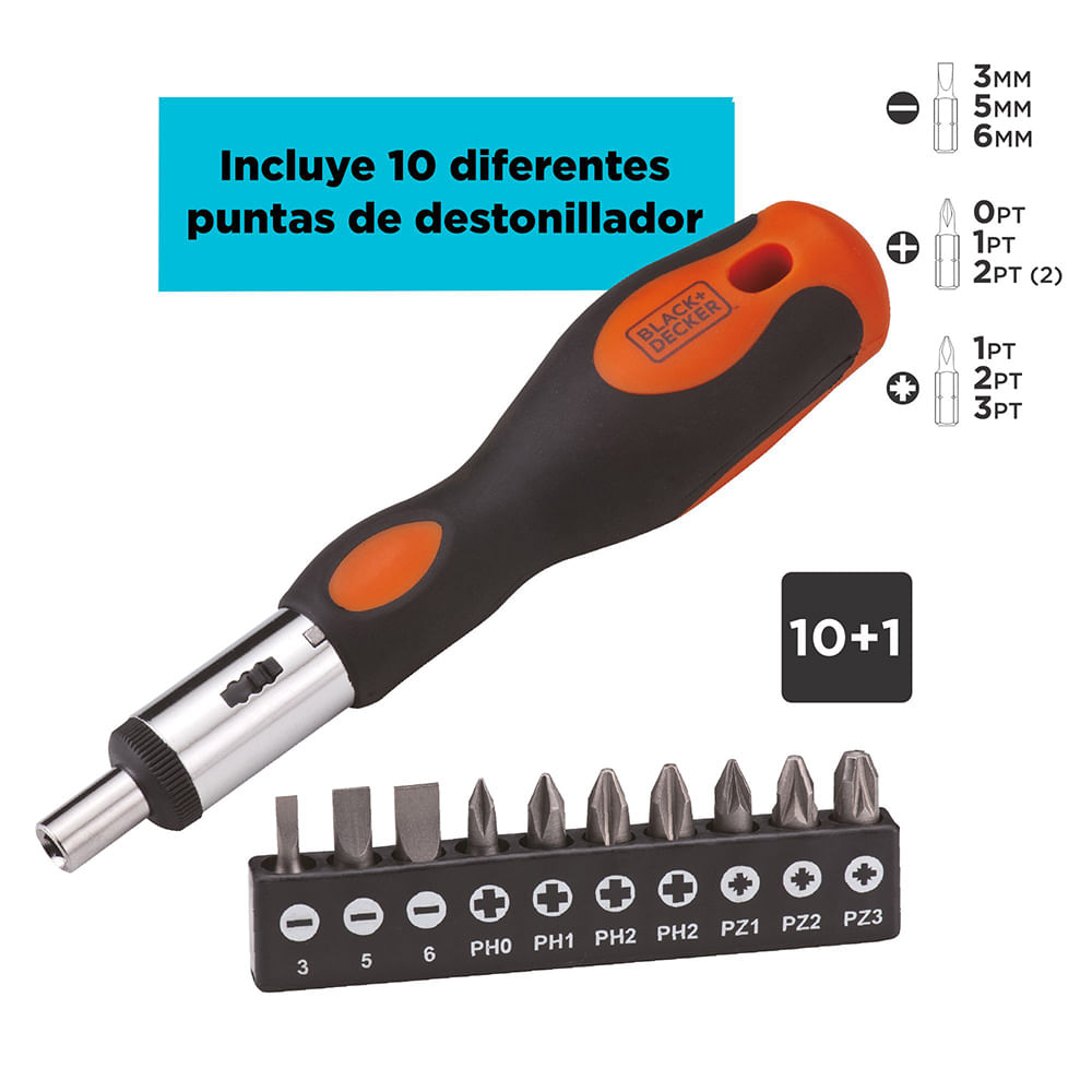 Black+Decker BDHT68127 Multi Ratcheting Screwdriver 10 Bit Set –