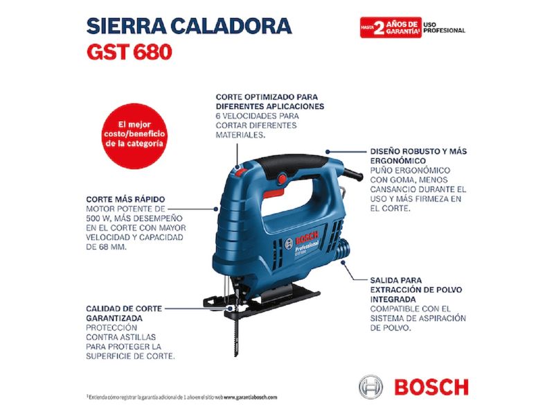Sierra Caladora Bosch Gst 680 110V 500W Con 1 Hoja De Corte