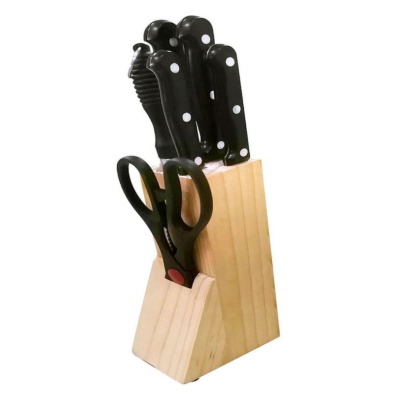 Juego Set Cuchillos Cocina Tijera Afilador Taco Madera 18 Pz