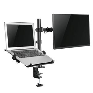 Soporte doble portátil y monitor negro Ergo