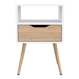 Mesa De Noche Otom Rta Blanco + Rovere