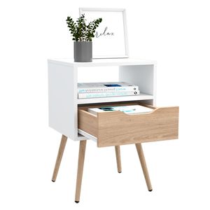 Mesa De Noche Otom Rta Blanco + Rovere
