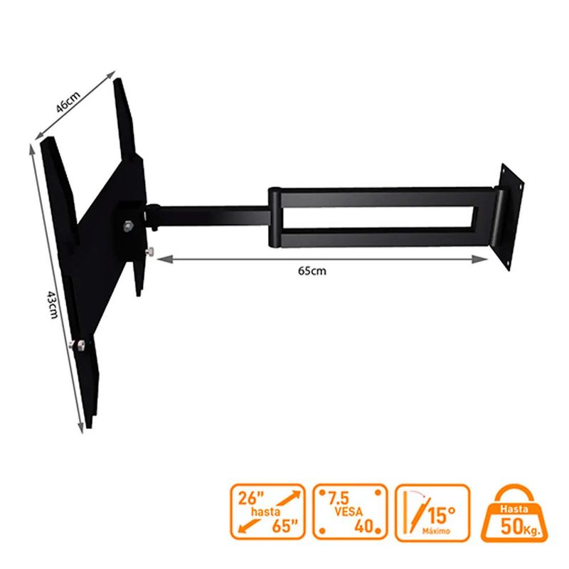 Soporte brazo extensible para TV plasma, LCD y LED de 26 a 55