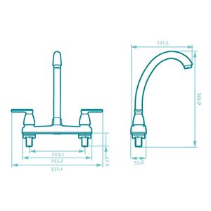 Grifería para lavaplatos 53.8mm 8" Nogal Lt Grival