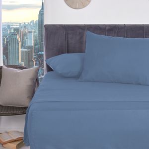 Juego de sábanas sencillo moderno 144H azul denim Wamsutta
