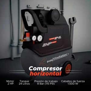 Compresor de aire horizontal 1500W 24 lt 115PSI Gladiator