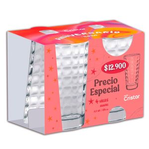 Vaso Square 376 ml 4 unidades Cristar