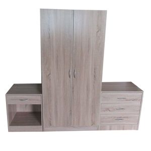 Combo clóset 2 puertas + cómoda 3 cajones + mesa de noche natural M+Design