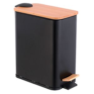 Basurero con pedal negro/bambú 5L Cotidiana