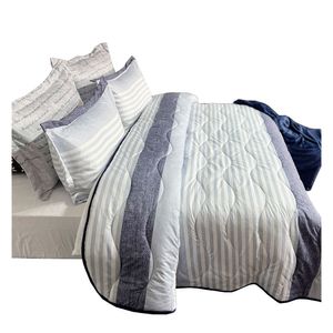 Quilt extradoble estampado 1100g blanco rayas azul Krea