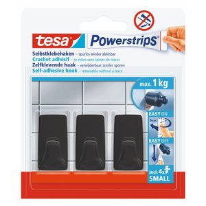 Gancho adhesivo rectangular S negro x3und Tesa