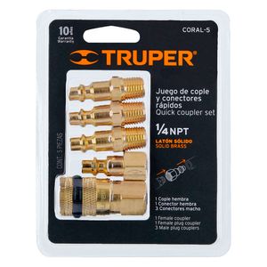 Juego de acople y conectores latón 5piezas Truper