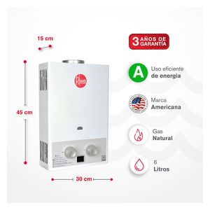 Calentador de agua Rheem 6Lt Tiro Natural blanco