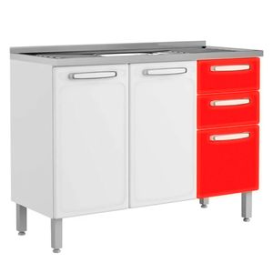 Mueble cocina inferior 120 cm Evidence blanco/rojo