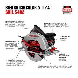 Sierra circular 5402 1400W 110V + disco 24 dientes Skil