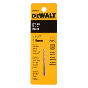 Broca 1/16" DW130116C Acero Rápido Metal Madera