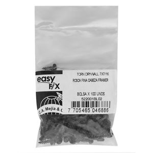 Tornillo Drywall rosca fina punta aguda 7 mm x 7/16" 100 unidades Camejia
