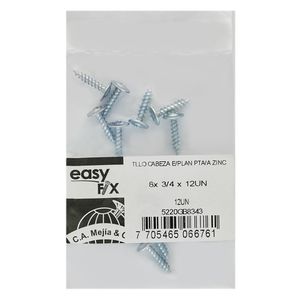 Tornillo lamina extraplano Phillips punta aguda 8 mm x 3/4" 12 unidades Camejia