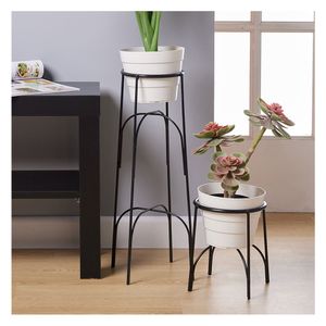 Soporte piso arco negro + maceta blanco Rejiplas