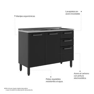 Mueble inferior 3 puertas 2 cajones grafito Bertolini