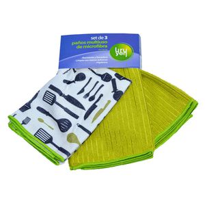 Set 3 paños multiusos microfibra 40x40cm Uruyen