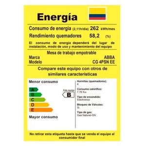 Estufa de Empotrar Abba CG 4PSN EE Gas 4 Puestos Negro