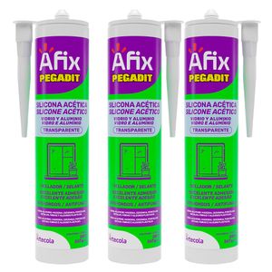 Pack 3 siliconas transparente Vidrio/Aluminio x280ml Afix