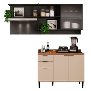 Cocina integral 200cm mesón 120cm beige/grafito Bertolini