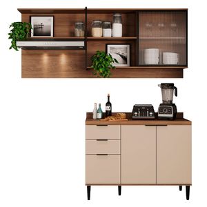 Cocina integral 200cm mesón 120cm beige/freijo Bertolini
