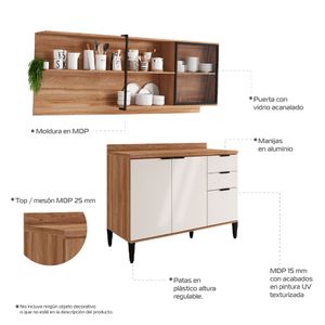 Cocina integral 200cm mesón 120cm beige/freijo Bertolini