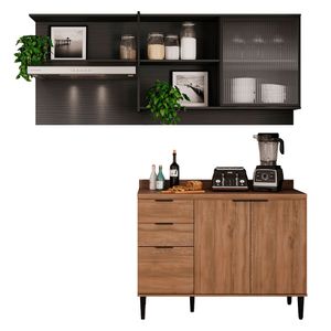 Cocina integral 200cm mesón 120cm freijo/grafito Bertolini