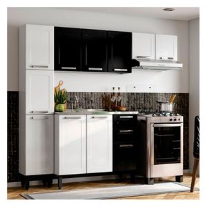 Cocina integral con lavaplatos 210cm blanco/negro Bertolini
