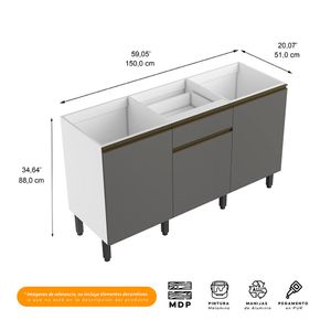 Mueble de cocina inferior Santiago 150cm grafito Bertolini