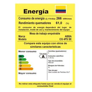Estufa Empotre Abba 4P Porcelanizada, Cg4 Psse Sin Encendido, Gas Propano