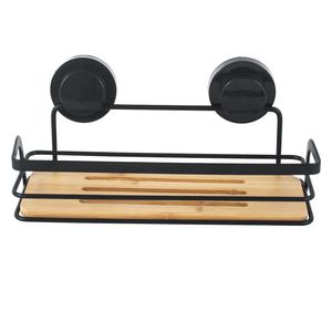 Organizador baño con ventosas negro/bambú 26x11.5x9cm Global Offer