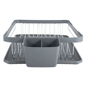 Escurridor de platos + bandeja + porta cubiertos gris/inox Global Offer