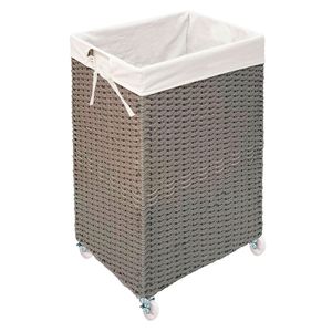 Cesto ropa ratán plástico con ruedas 71x45x33cm café Hacks&Racks