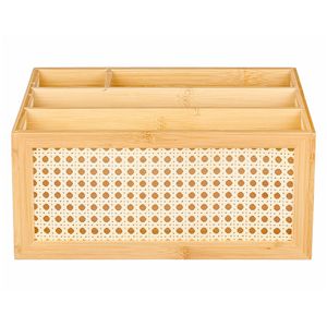 Organizador escritorio bambú ratán 17x31x18cm café Hacks&Racks