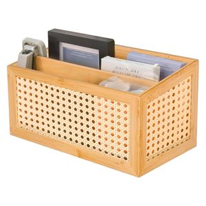 Organizador escritorio bambú ratán 17x31x18cm café Hacks&Racks