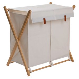 Cesto plegable doble con tapa 70x45x65cm beige/bambú M+Design