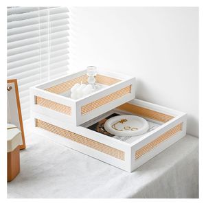 Canasto rígido bajo blanco/madera M 7.5x40x30cm Hacks&Racks