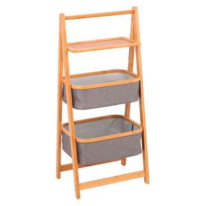 Estante organizador con repisa 2 cestos tela bambú/gris Cotidiana