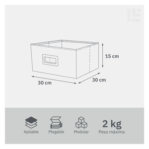 Canasto plegable bajo textil crema 15x30x30cm Hacks&Racks