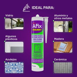 Silicona Pegadit Vidrio y Aluminio Transparente 280ml Afix