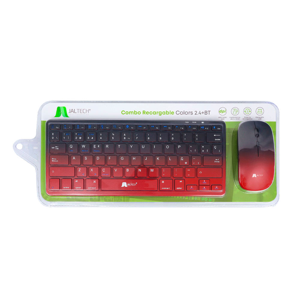 Combo Teclado Mouse Recargable Bluetooth Negro/Rojo Easy